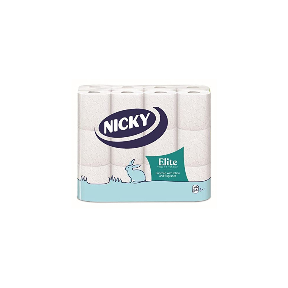 Nicky Elite Scented Toilet Tissue | 24 Rolls of White Toilet Paper| 3-ply | Talc Scent | Softness to The Skin | Enriched with Lotion |100% FSC