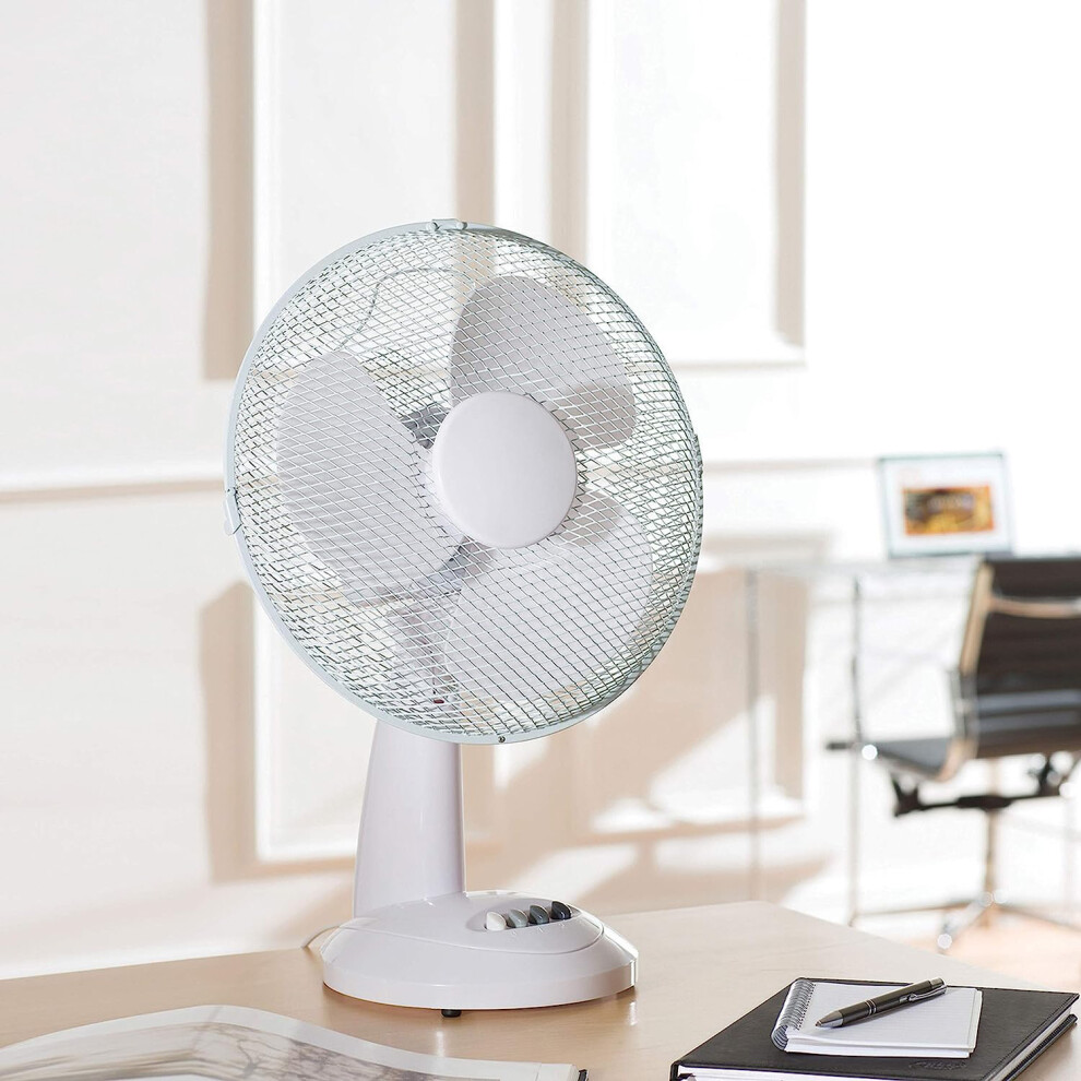 Daewoo 12 Inch Portable Desk Fan for Home/Office, 60W, White, COL1567