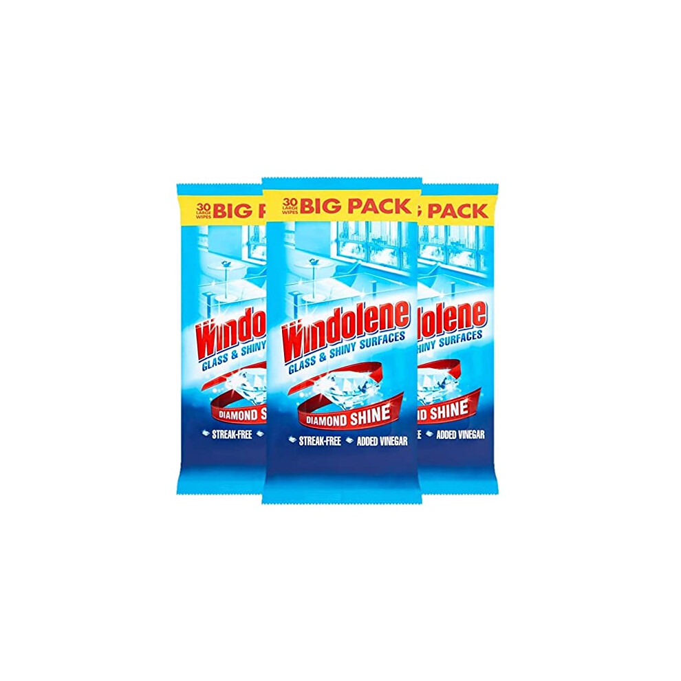 Windolene Glass and Shiny Surfaces Cleaner Wipes, 30 Wipes, Pack of 3