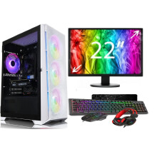 Gaming PC Bundle Intel Core i7 22" Monitor GTX1650 Graphics Card 16GB RAM 256GB SSD+1TB HDD 500W 80+ PSU WIFI Windows 10 / WHITE RGB