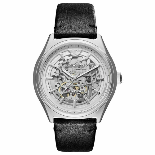 Armani Emporio Armani AR60003 Αυτόματο ανδρικό ρολόι με σκελετό από μαύρο δέρμα 1