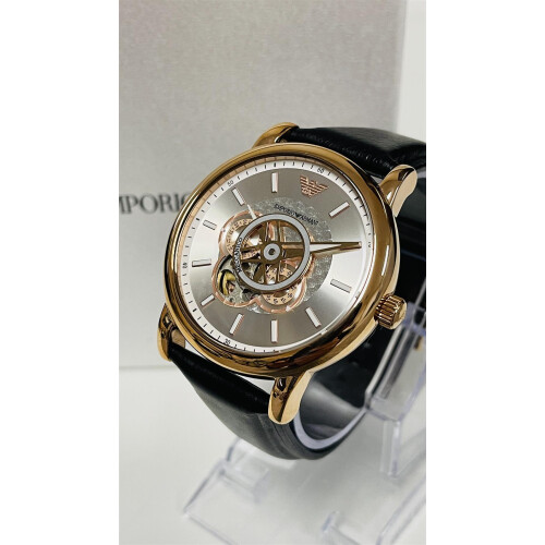 Armani Emporio Armani AR60013 Αυτόματο ανδρικό ρολόι από μαύρο δέρμα 2