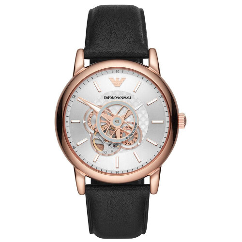 Armani Emporio Armani AR60013 Αυτόματο ανδρικό ρολόι από μαύρο δέρμα 1
