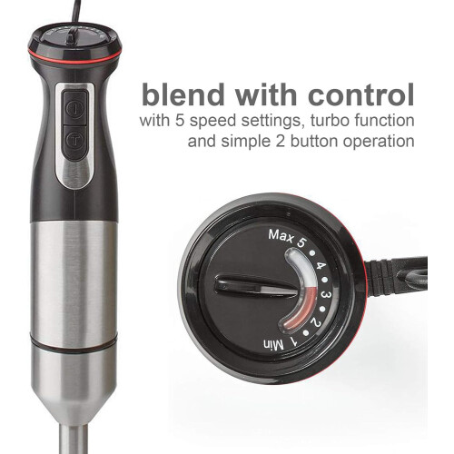 Nedis 800W 3-in-1 Hand Blender Food Processor Chopper Mixer Bowl Egg Whisk & Beaker 2