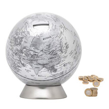 Exerz Money Box Globe Diameter 16cm/ Piggy Bank, Contemporary Metal-looking, Physical Featured Map, Educational, Decorative. For School, Home, Office