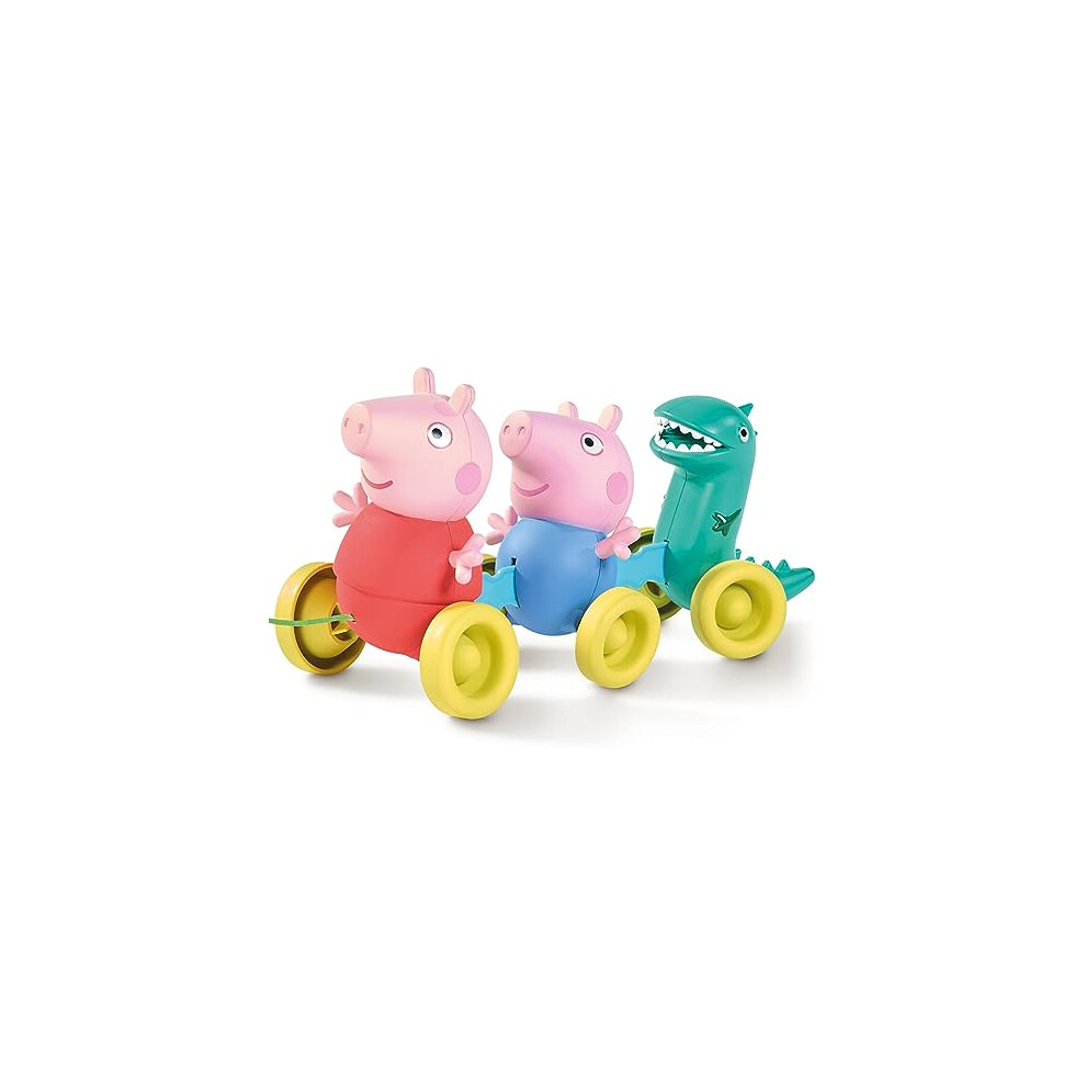 TOMY Toomies Pull Along Peppa (E73527) - Wibble Wobble Action Peppa Pig, George & Dinosaur Toy - Wheeled Walking & Crawling Toddler Toys - Peppa Pig