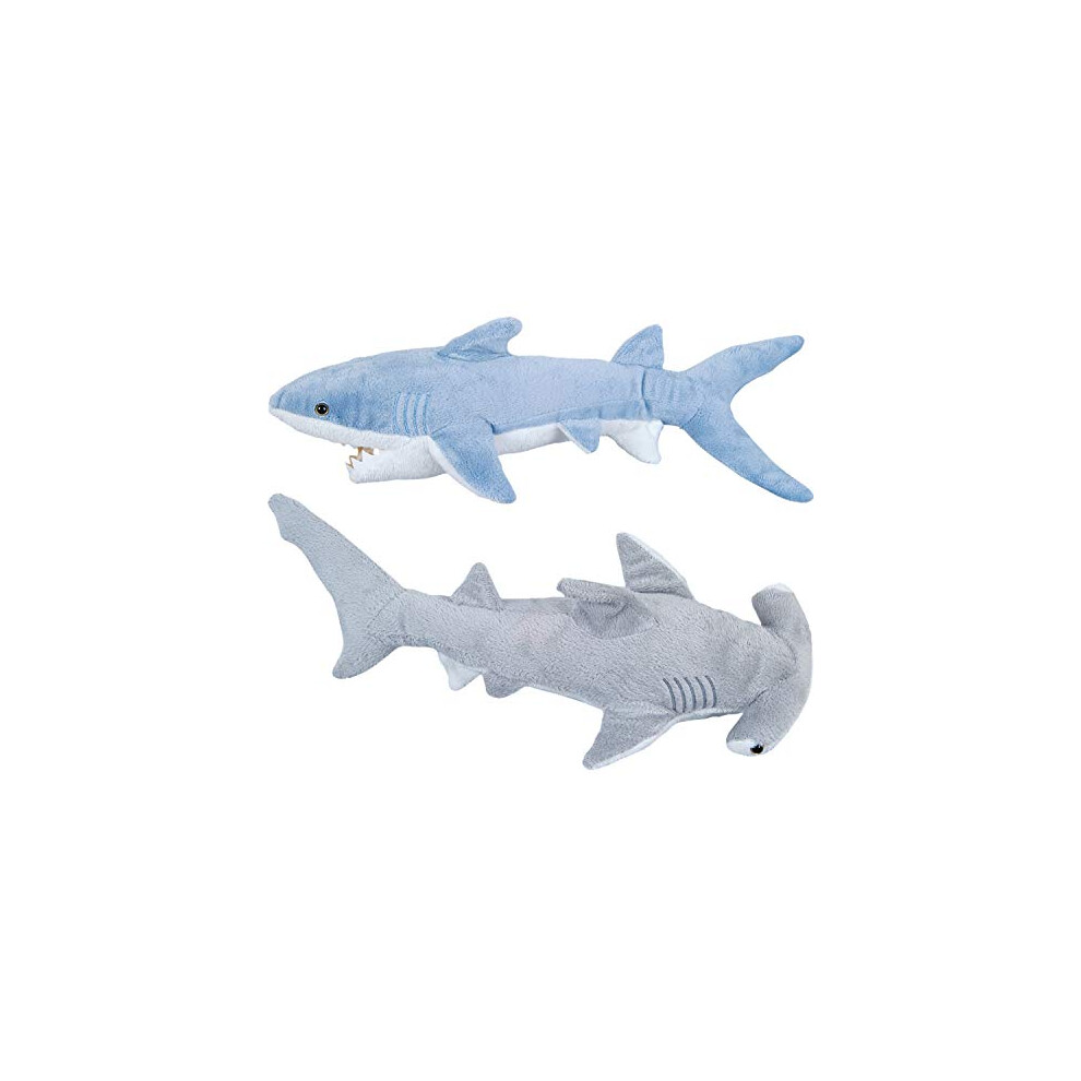 Bedwina Shark Plush Stuffed Animal Sharks - Pack of 2 Large, 14 inch Mako & 13 inch Hammerhead Cuddly Toy Shark Toys, Stuff Animals Shark Toy, for