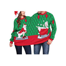 (Green) Two Person Ugly Christmas Sweater Women Men Conjoined Twin 3d Printed Couples Jumper Funny Hl1