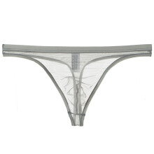 (Grey, 2XL) Men G-string See-through Mesh Slim Fit Transparent Thin Anti-septic Low Waist Pornographic Men Underpants Men Garment
