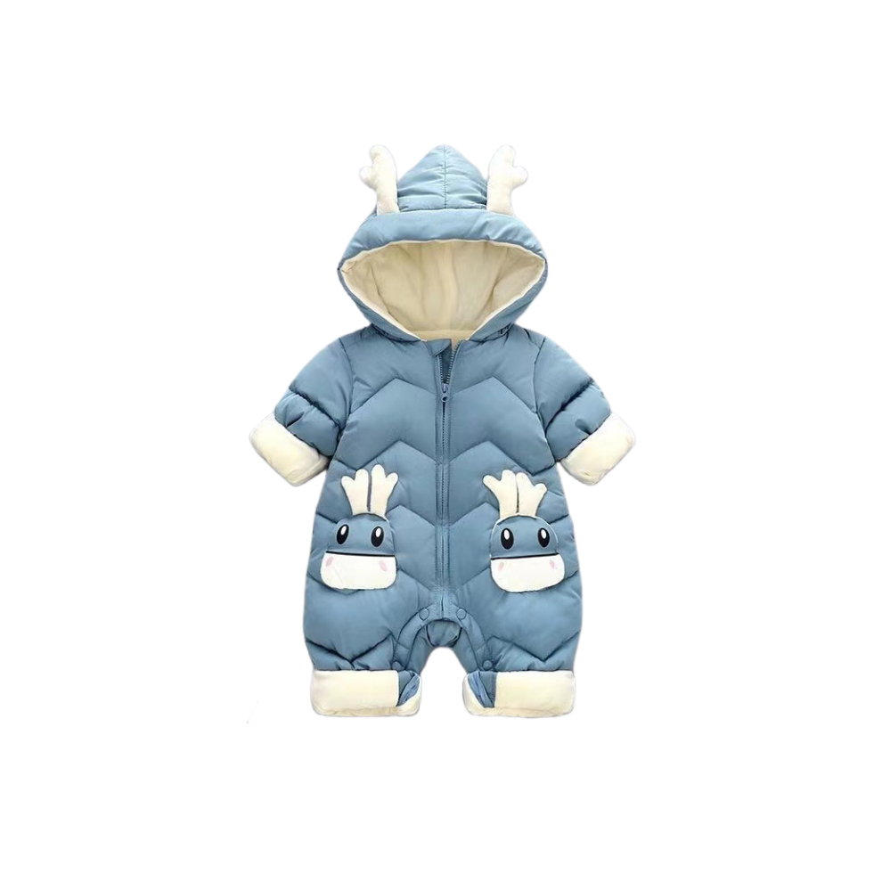 (Blue, 6-12 Months) Baby Kids Down Coat Jumpsuit Newborn Romper Hooded
