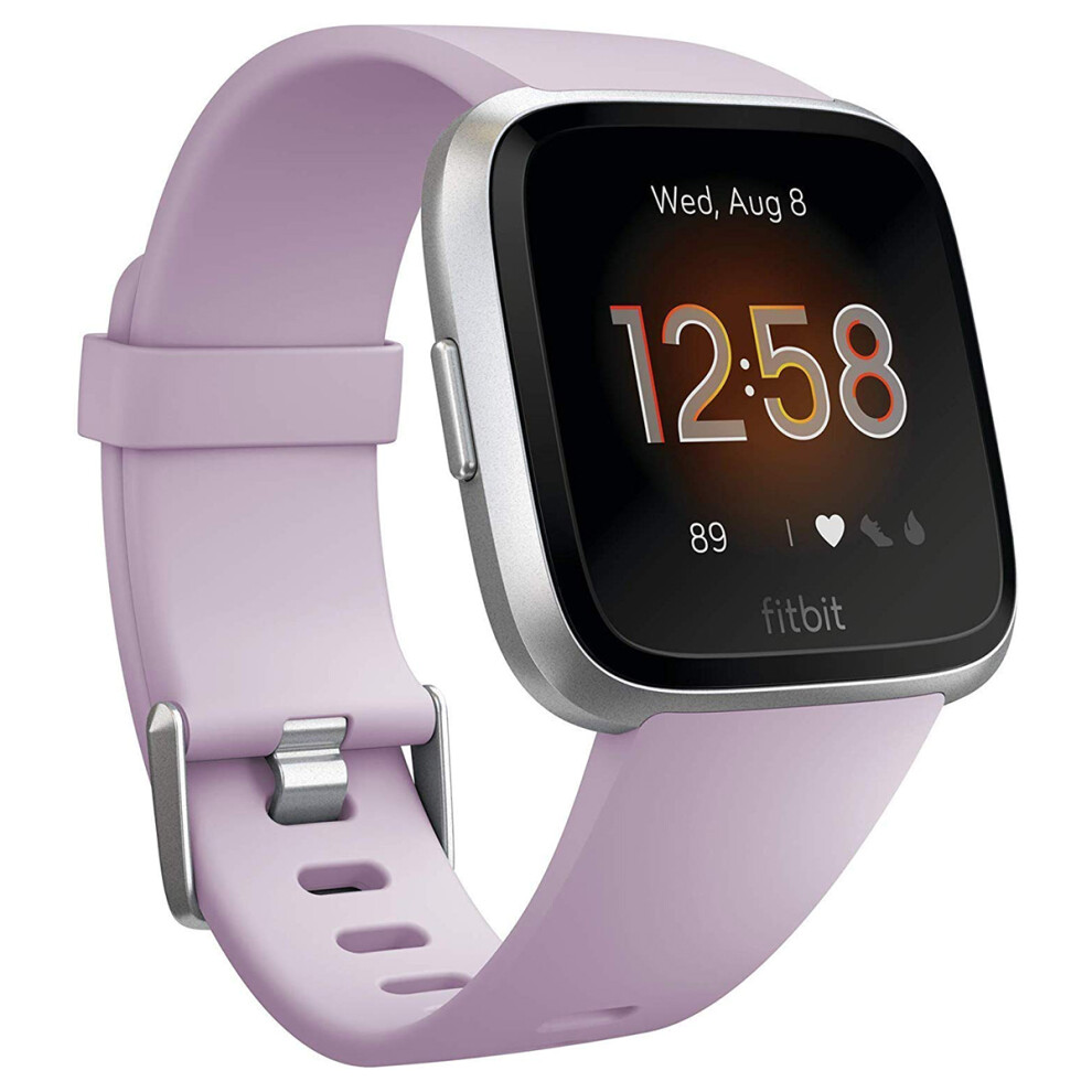 Fitbit Versa Lite 40mm silver dial, purple silicone strap, smartwatch