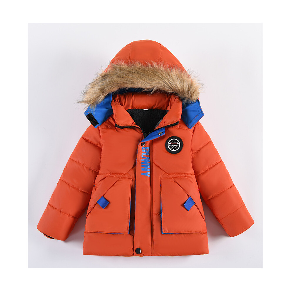 (Orange, 3-4Years) Kids Boys Coats Jacket Fur Hooded Outwear Winter