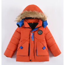 (Orange, 4-5Years) Kids Boys Coats Jacket Fur Hooded Outwear Winter