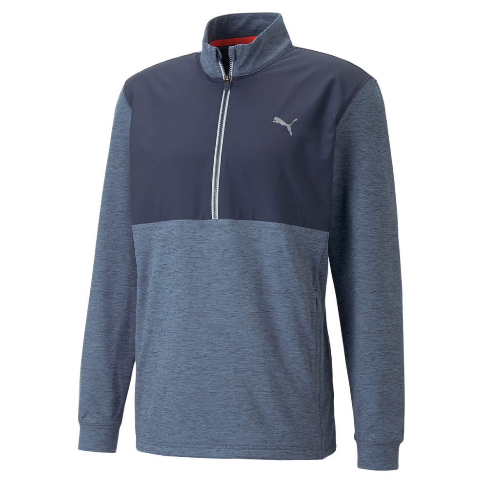 (M, Navy Blazer/Evening Sky) Puma Golf Mens Cloudspun WRMLBL Quarter Zip Wind Resistant Sweater