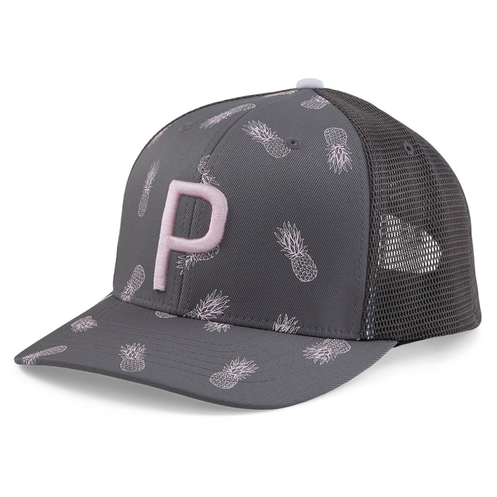 (One Size, Quiet Shade/Pink Mist) Puma Golf Mens Pineapple Trucker P Snapback Closure One Size Cap