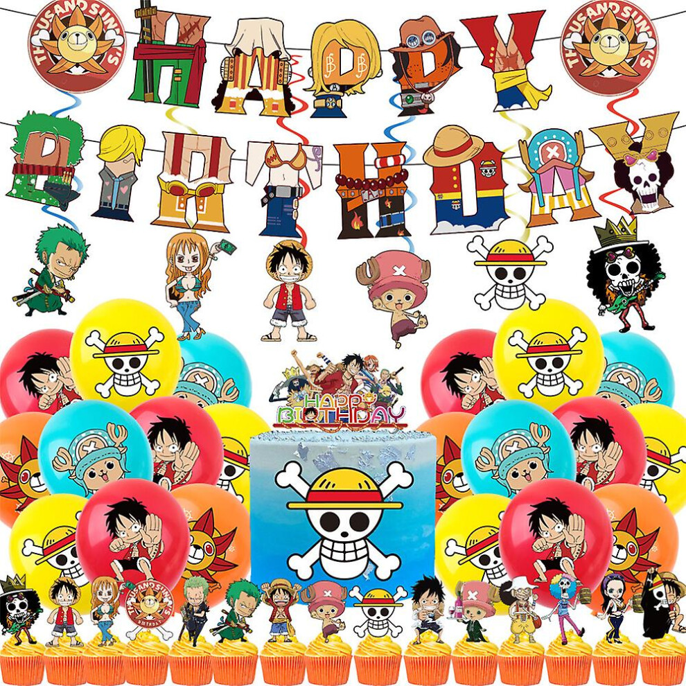 One Piece Anime Theme Birthday Party Supplies Balloons   Banner   Cake Toppers