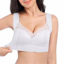 (Silver Gray, XXXL) Ultimate Lift Stretch Full-figure Seamless Lace Cut-out Bra For Women Gathered Underwear Breathable