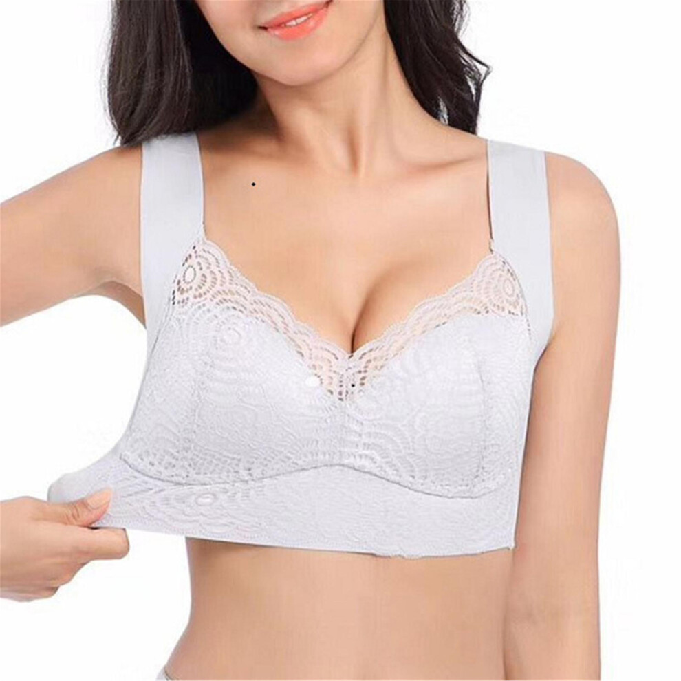 (Silver Gray, XXXL) Ultimate Lift Stretch Full-figure Seamless Lace Cut-out Bra For Women Gathered Underwear Breathable