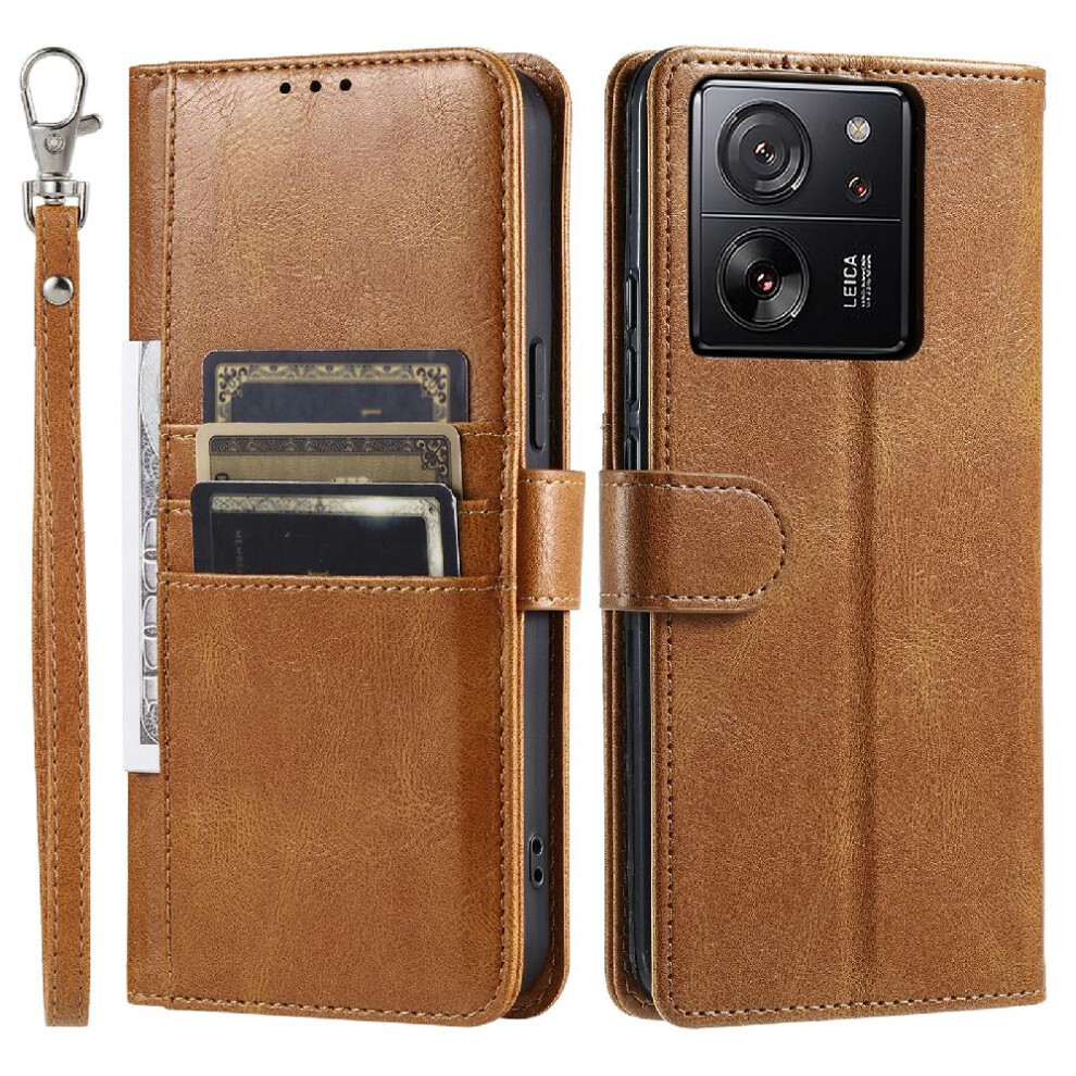 (Brown) Flip Case For Xiaomi 13T/13T Pro Wallet 6 Card Slots Pu Leather Kickstand Brown 764762730284