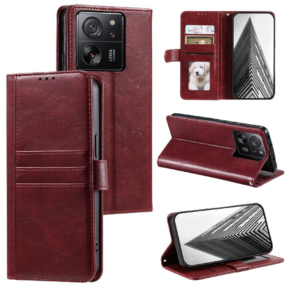 (Red) Flip Case For Xiaomi 13T/13T Pro Wallet 6 Card Slots Pu Leather Kickstand Red 764762730314