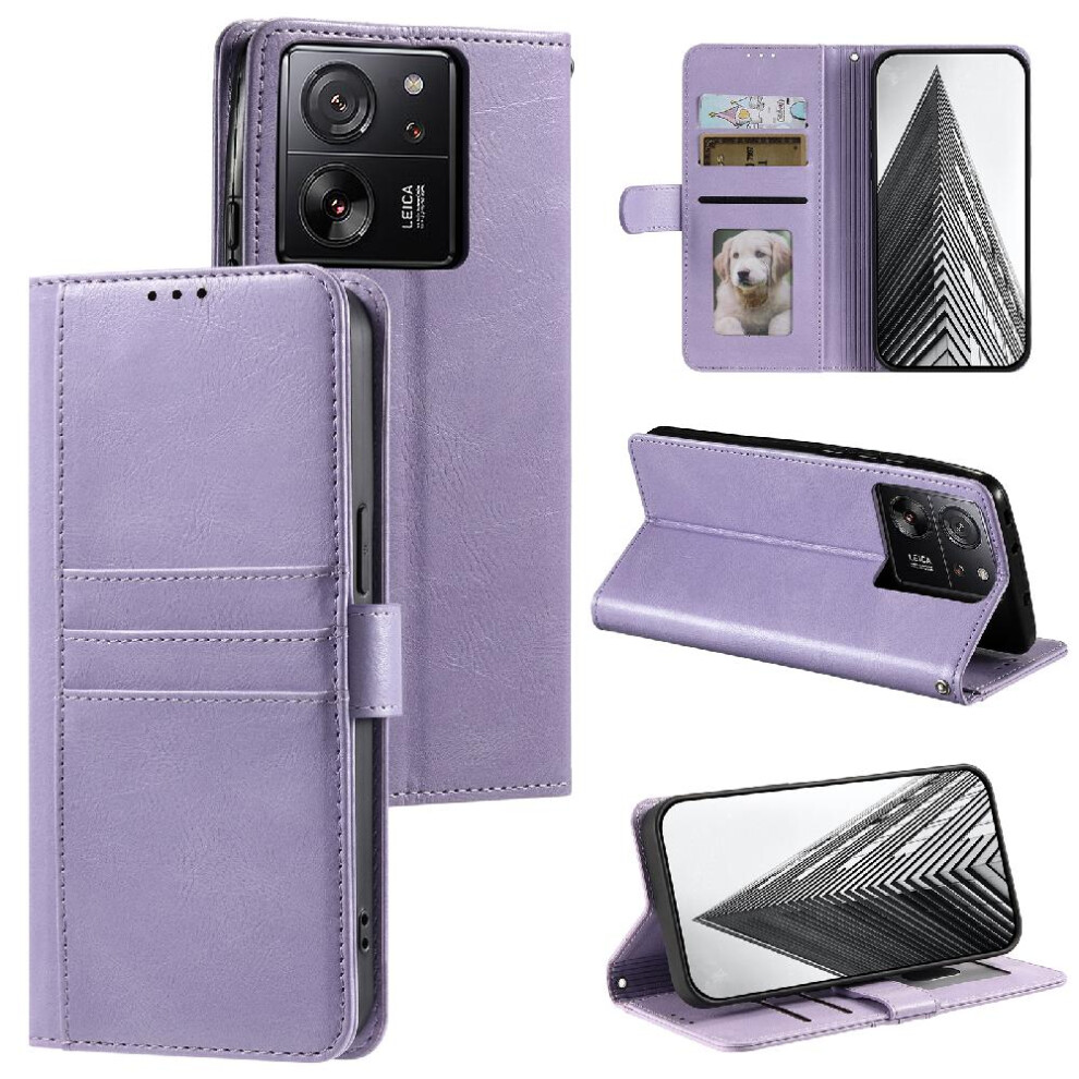 (Purple) Flip Case For Xiaomi 13T/13T Pro Wallet 6 Card Slots Pu Leather Kickstand Purple 764762730277