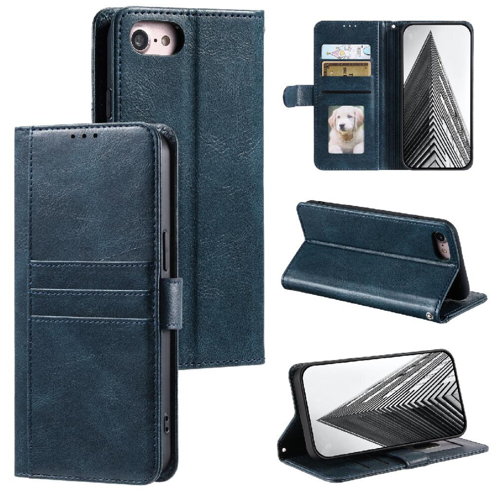 (Blue) Flip Case For Iphone Se 2020/2022 6 Card Slots Wallet Kickstand Pu Leather Blue 764762730802