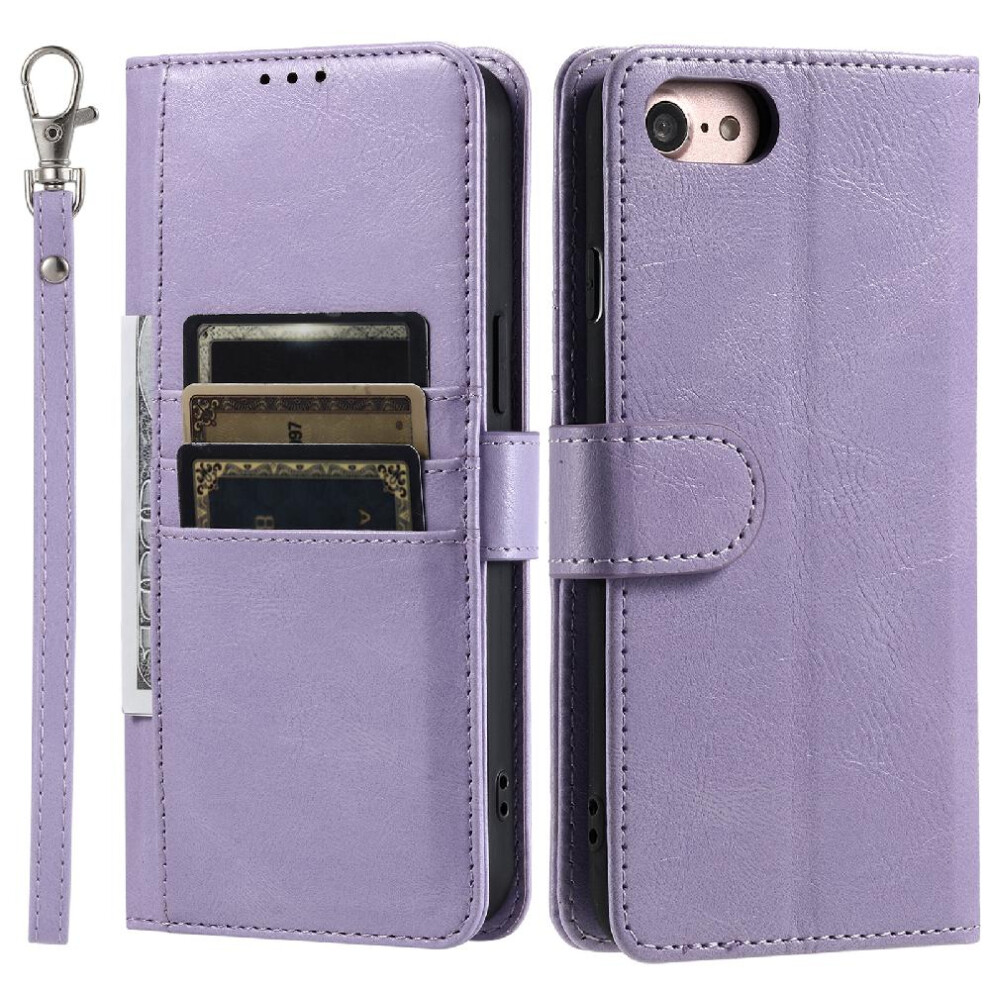 (Purple) Flip Case For Iphone Se 2020/2022 6 Card Slots Wallet Kickstand Pu Leather Purple 764762730833