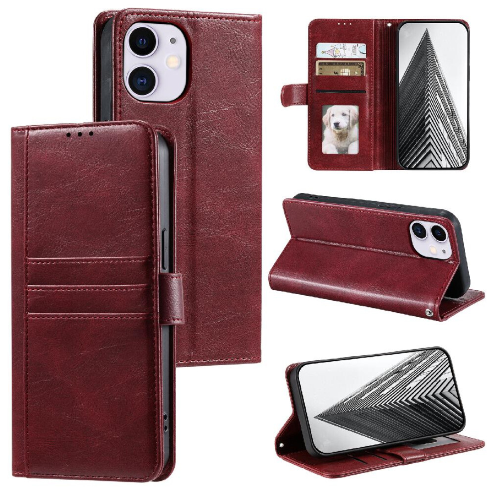 (Red) Flip Case For Iphone 11 Wallet Kickstand 6 Card Slots Pu Leather Red 764762731359