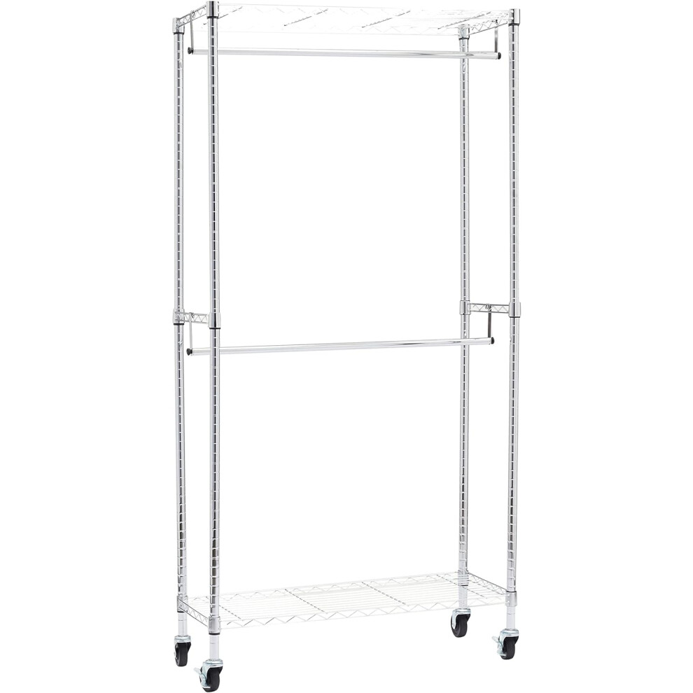 (Chrome, Double) Double rod hanger/clothes rail with height adjustable shelves - max. load 181 kg, chrome plated