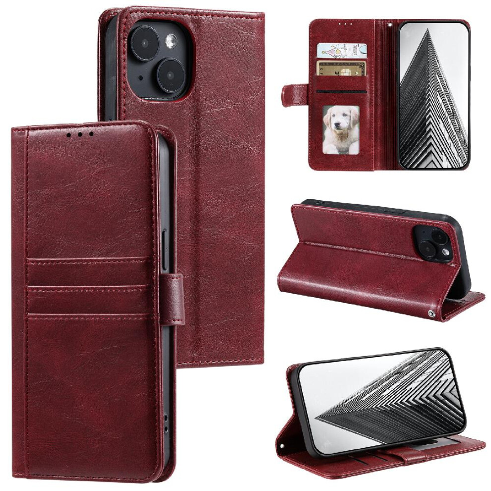 (Red) Flip Case For Iphone 13 Pro Kickstand Wallet 6 Card Slots Pu Leather Red 764762732271