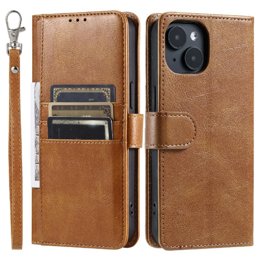 (Brown) Flip Case For Iphone 13 Pu Leather Wallet 6 Card Slots Kickstand Brown 764762732325
