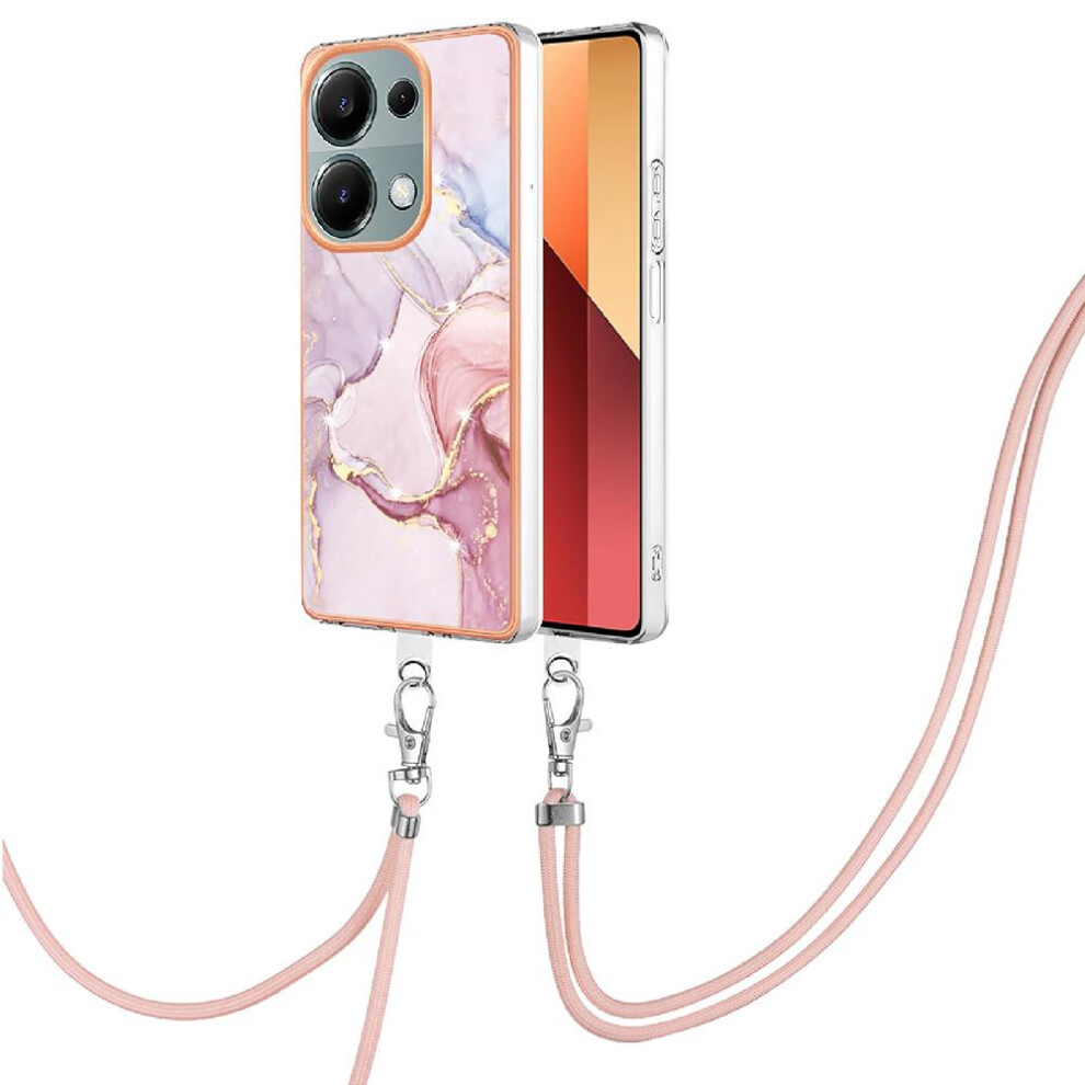(Pink) Case For Xiaomi Poco M6 Pro 4G Bumper Marble Crossbody Lanyard Strap Anti-Scratch Soft Pink 764762732387