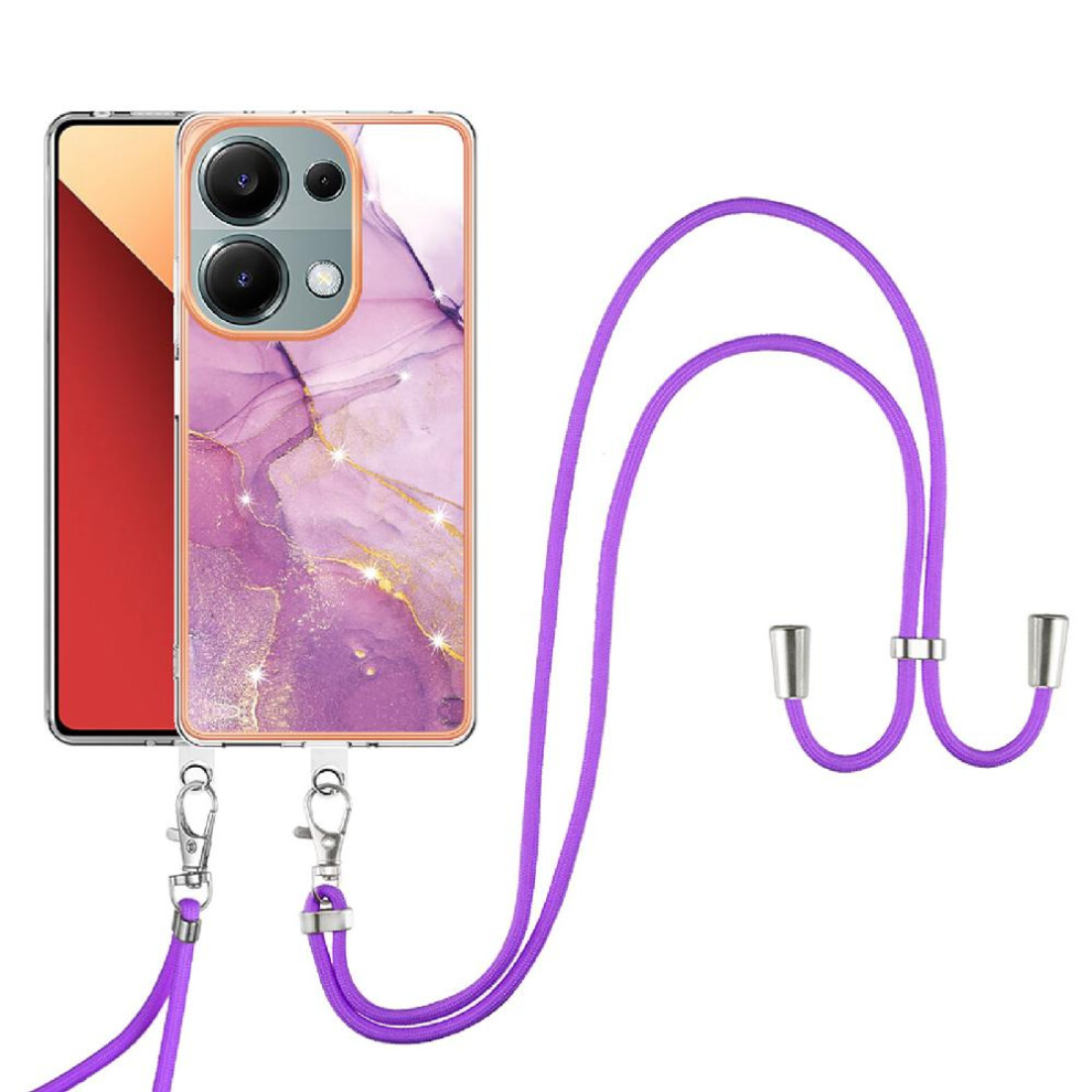 ( Violet) Case For Xiaomi Poco M6 Pro 4G Bumper Marble Crossbody Lanyard Strap Anti-Scratch Soft Light 764762732370