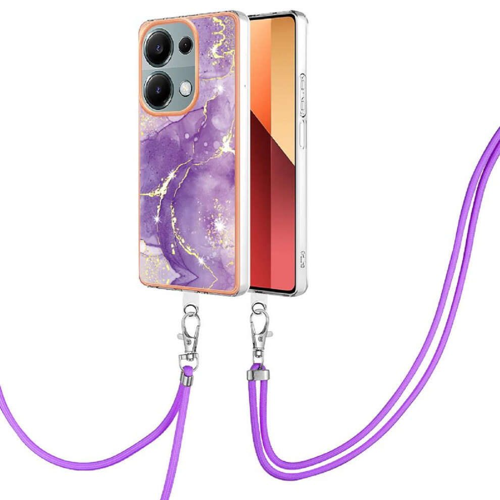 (Purple) Case For Xiaomi Poco M6 Pro 4G Bumper Marble Crossbody Lanyard Strap Anti-Scratch Soft Purple 764762732363