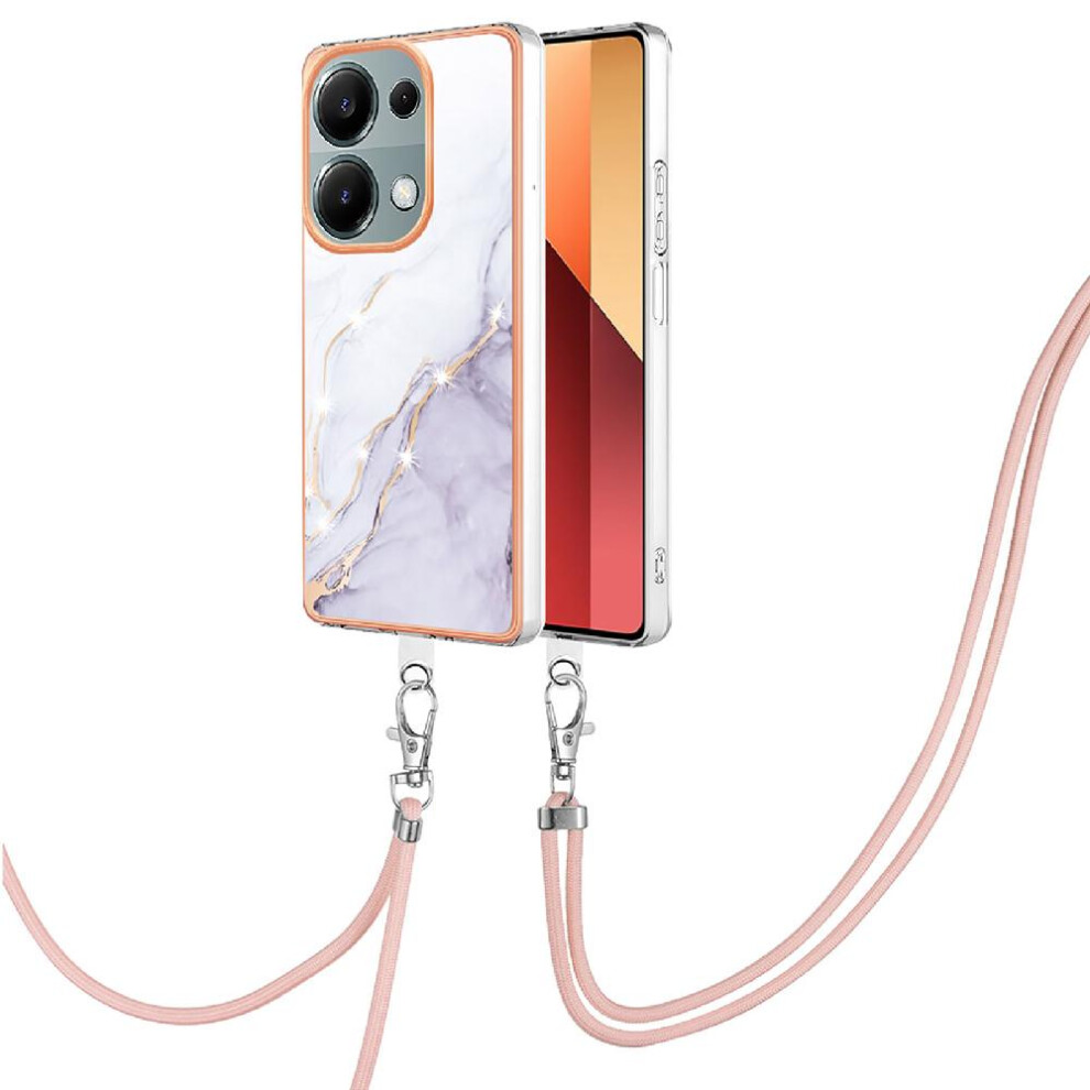 (White) Case For Xiaomi Poco M6 Pro 4G Bumper Marble Crossbody Lanyard Strap Anti-Scratch Soft White 764762732394