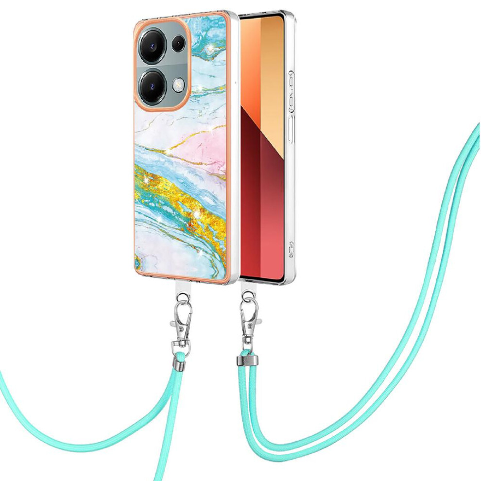 (White Green ) Case For Xiaomi Poco M6 Pro 4G Bumper Marble Crossbody Lanyard Strap Anti-Scratch Soft White,Green 764762732417
