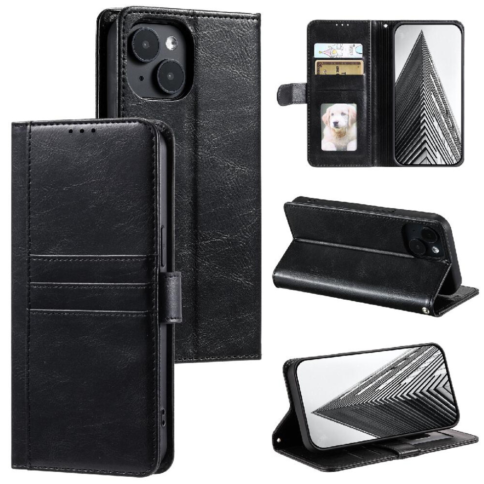 (Black) Flip Case For Iphone 14 Plus 6 Card Slots Kickstand Wallet Pu Leather Black 764762732592