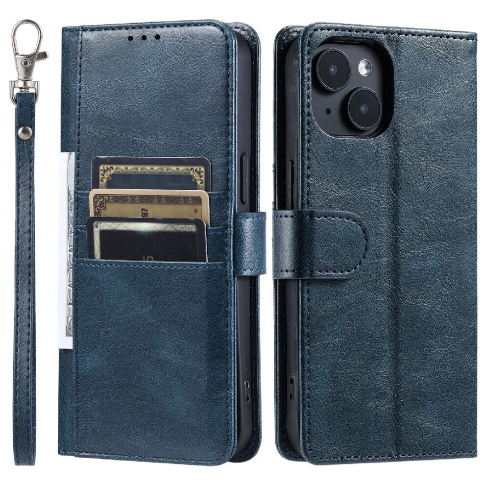 (Blue) Flip Case For Iphone 14 Kickstand 6 Card Slots Pu Leather Wallet Blue 764762732684
