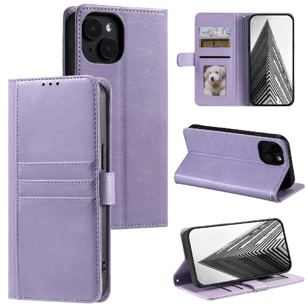 (Purple) Flip Case For Iphone 14 Kickstand 6 Card Slots Pu Leather Wallet Purple 764762732714