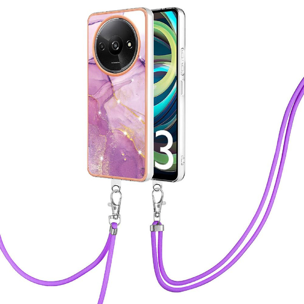 ( Violet) Case For Xiaomi Redmi A3 Bumper Crossbody Lanyard Strap Marble Anti-Scratch Soft Light 764762732851