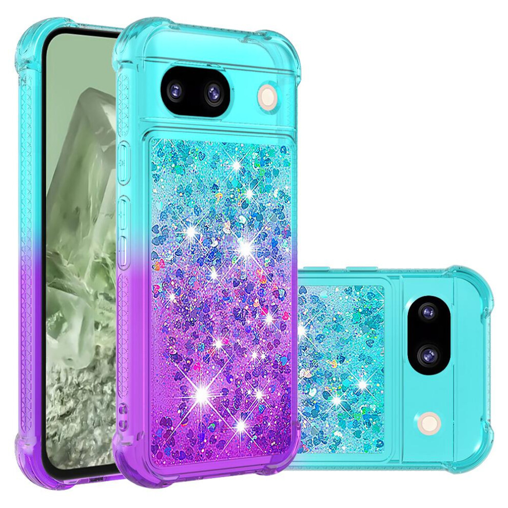 (Purplish ) Case For Google Pixel 8A Flowing Sparkle Moving Cover Clear Bumper Liquid Glitter Funny Bling Shiny Crystal Blue 764762733537