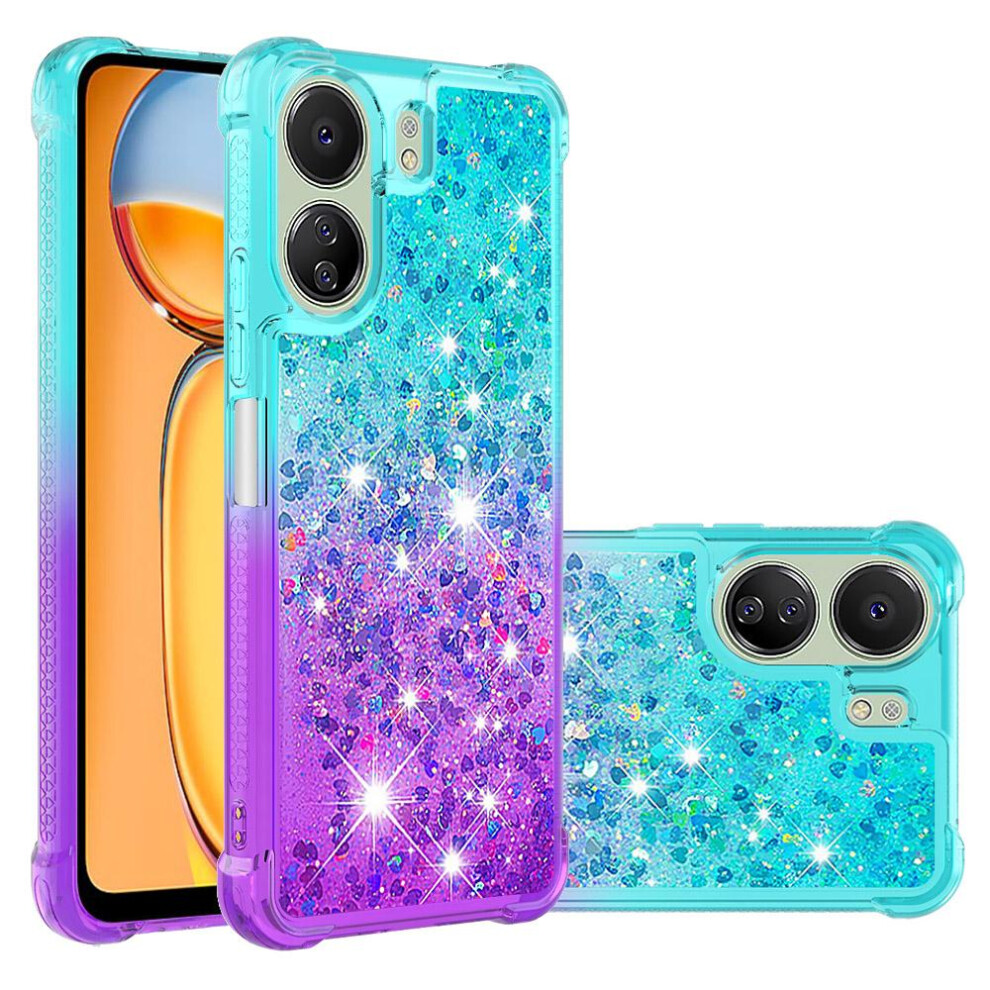 (Purplish ) Case For Xiaomi Redmi 13C 4G Liquid Glitter Funny Bling Shiny Crystal Flowing Sparkle Moving Cover Clear Bumper Blue 764762733612