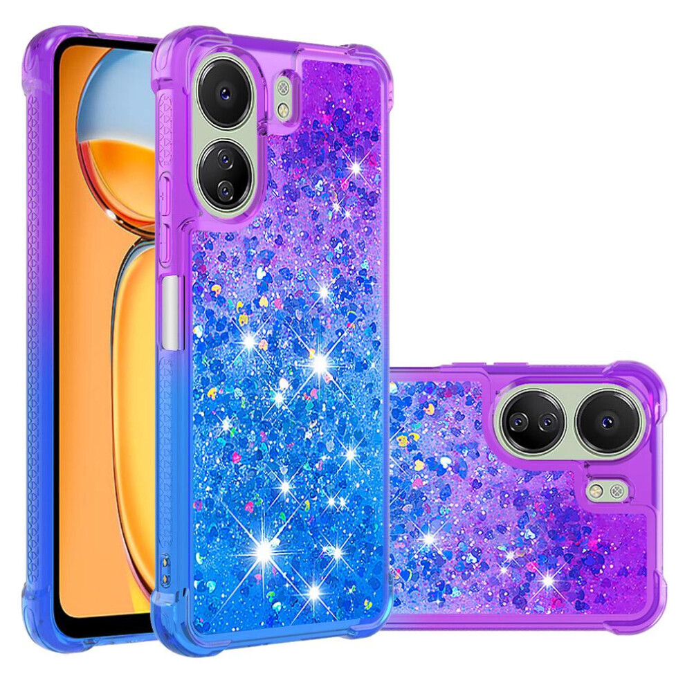 ( Purplish) Case For Xiaomi Redmi 13C 4G Liquid Glitter Funny Bling Shiny Crystal Flowing Sparkle Moving Cover Clear Bumper Blue 764762733629