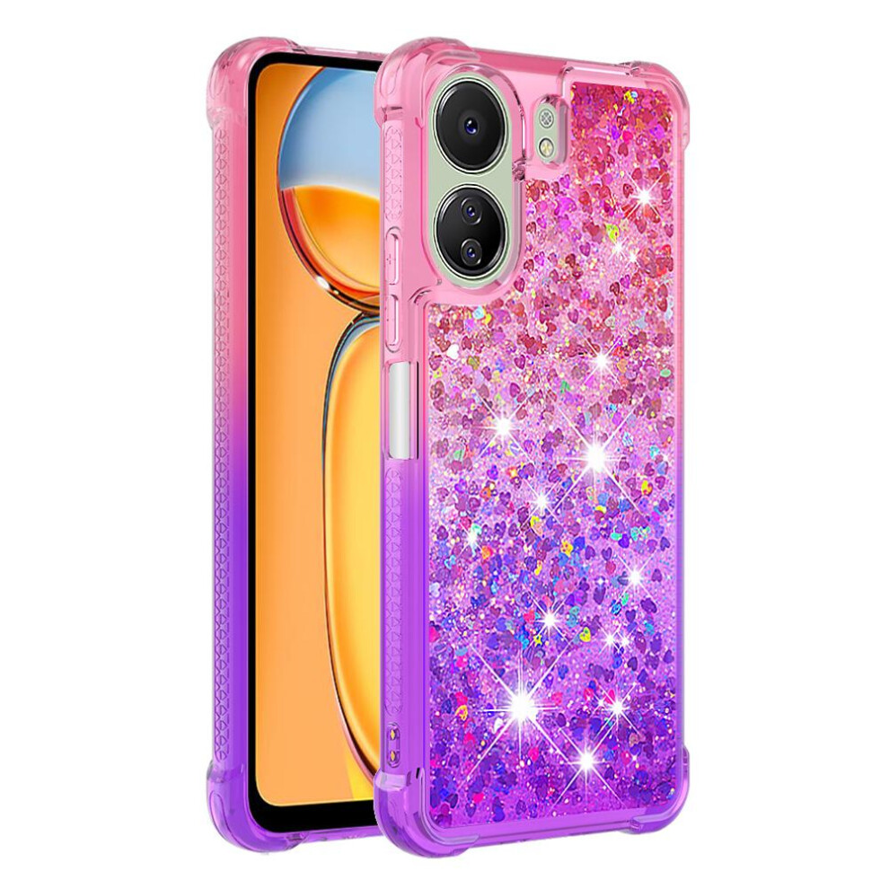 (Pink Purple) Case For Xiaomi Redmi 13C 4G Liquid Glitter Funny Bling Shiny Crystal Flowing Sparkle Moving Cover Clear Bumper Pink,Purple 764762733636