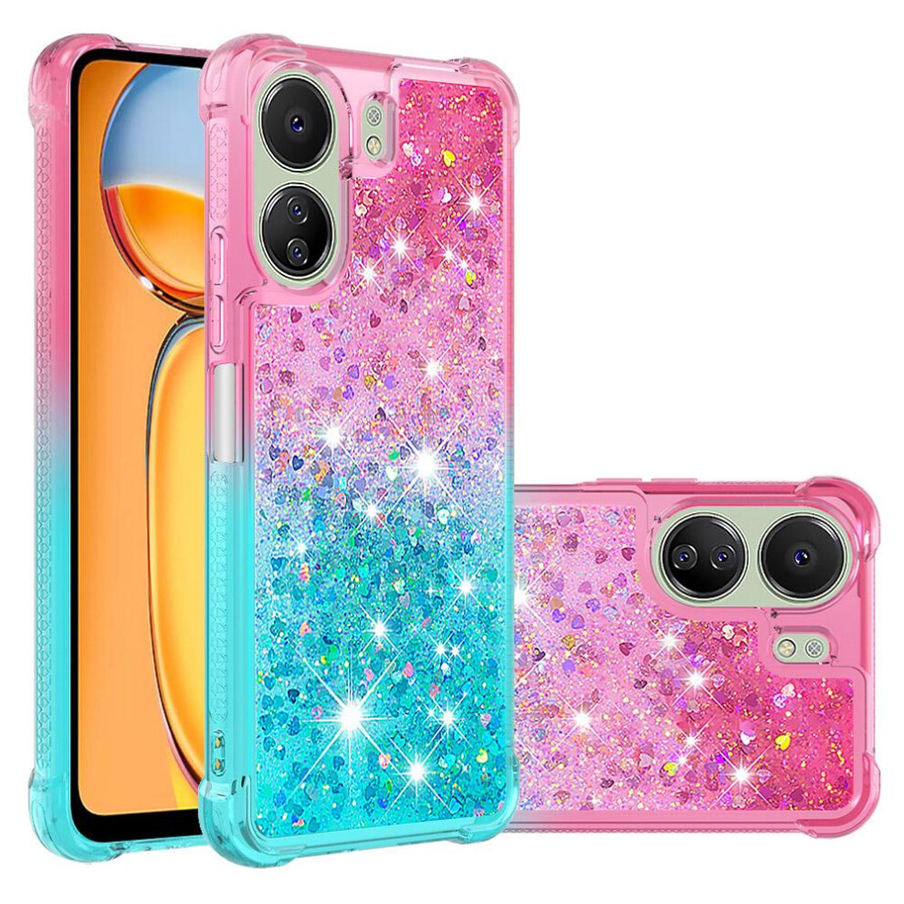(Powder ) Case For Xiaomi Redmi 13C 4G Liquid Glitter Funny Bling Shiny Crystal Flowing Sparkle Moving Cover Clear Bumper Blue 764762733605