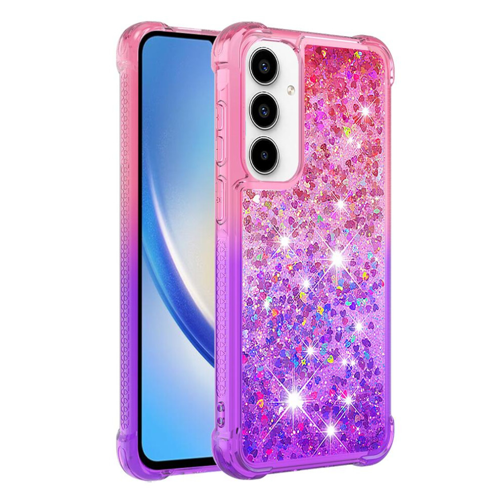(Pink Purple) Case For Samsung Galaxy A55 5G Liquid Glitter Funny Bling Shiny Crystal Flowing Sparkle Moving Cover Clear Bumper Pink,Purple 764762733711