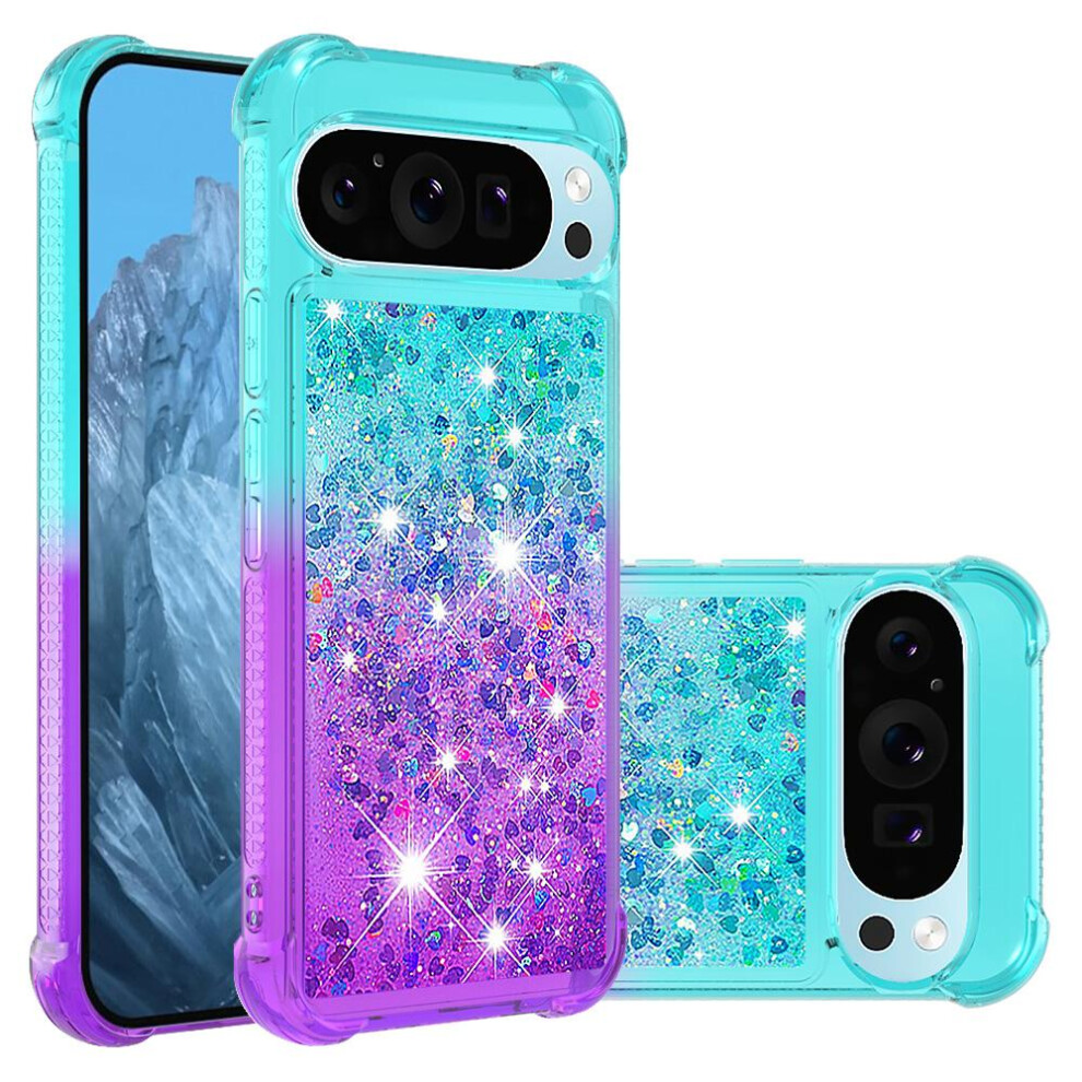 (Purplish ) Case For Google Pixel 9 Pro 5G Funny Bling Shiny Crystal Liquid Glitter Flowing Sparkle Moving Cover Clear Bumper Blue 764762733735