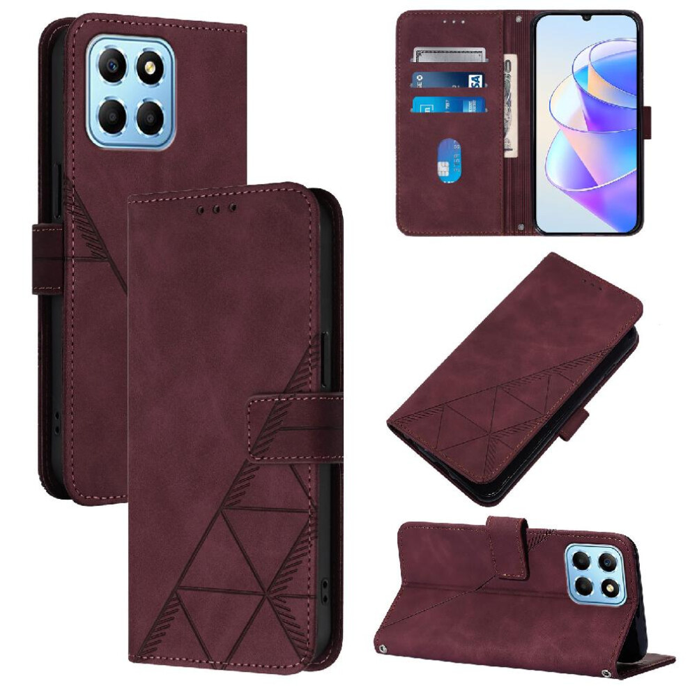 Photos - Case   for Honor X8 5g Pu Leather Flip Folio Book Protective Credit Card Holder Wallet Cover(Red)