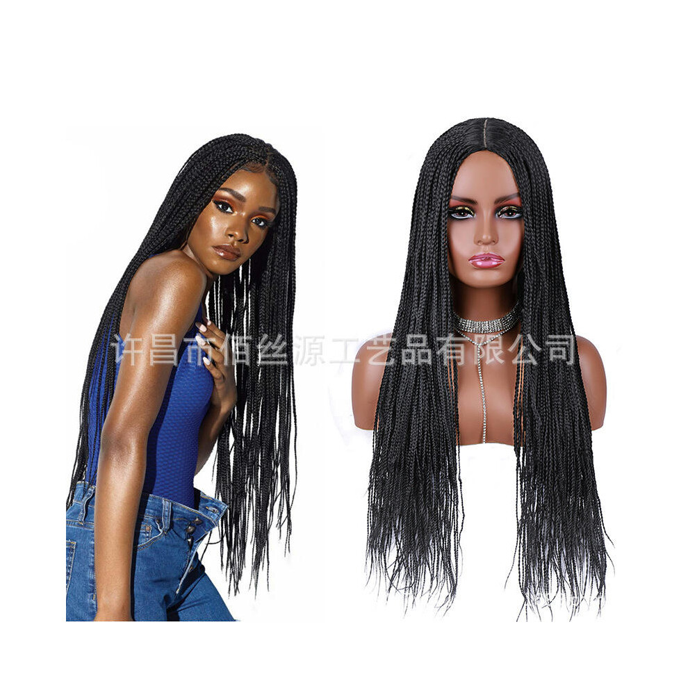 (black) European And American Woven Three -Stranded Braid Long Straight -Hair African Dirty Braid Female Wig Cos Cos Wig Box Braids Wig