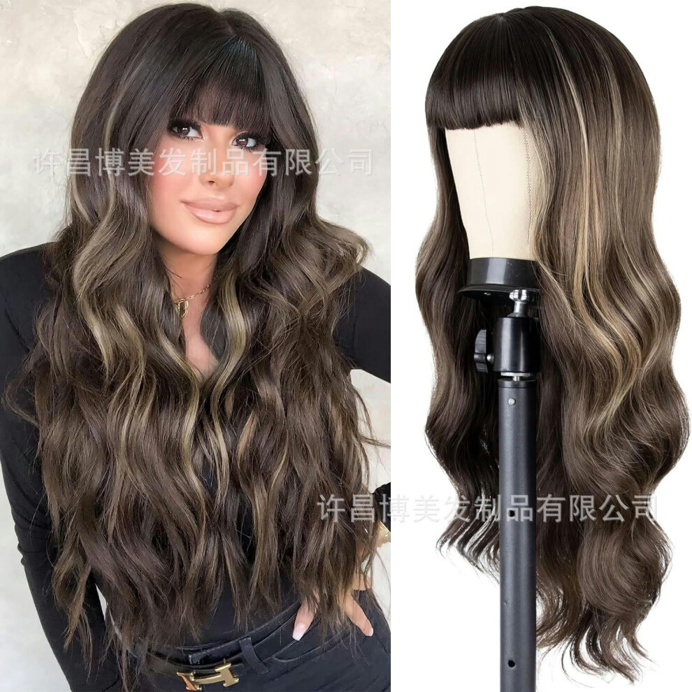 (1B/27) Foreign Trade New Wig European And American Wigs Of Qi Wigs, Bangs Big Wave Long Curly Hair, Fibrous Head Wig Wig Wigs